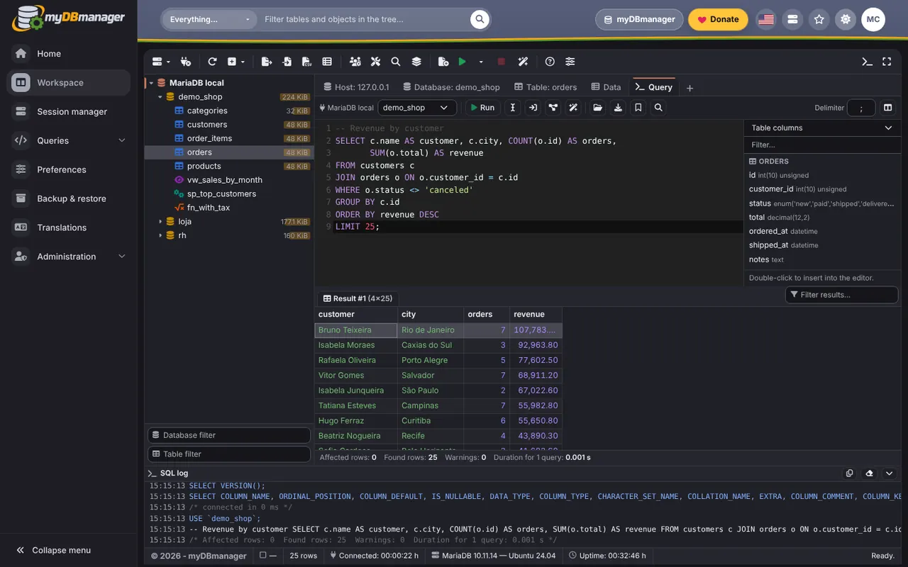 myDBmanager — Dark mode